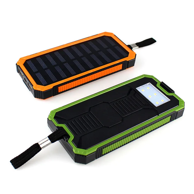 

2021 New waterproof outdoor solar Qi wireless charger power bank with LED light dual USB 10000mah power bank