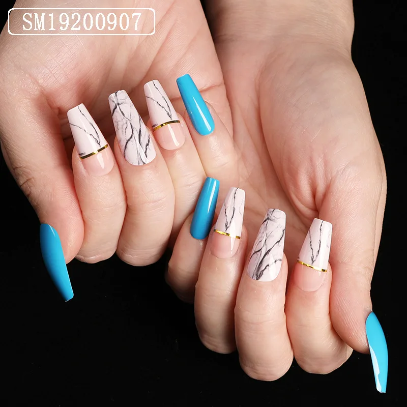 

24pcs stiletto glossy pure colour with glue paper box packing ready to ship false art nail tips, Colorful