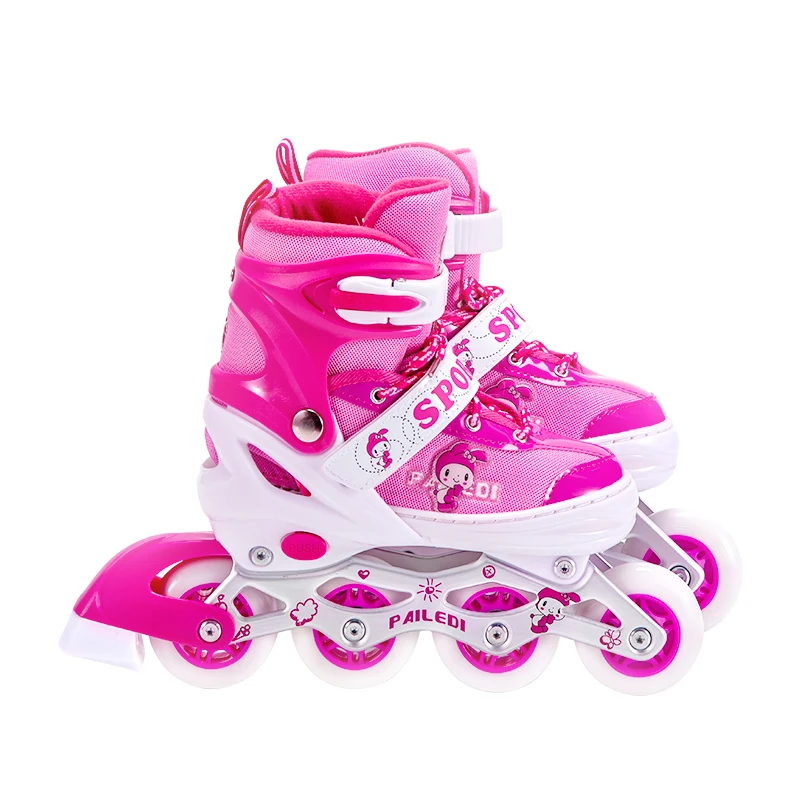 

Best sale kids skates with lower price quick shipment in stock PVC flashing wheels inline roller quad skates for kids, Blue.pink