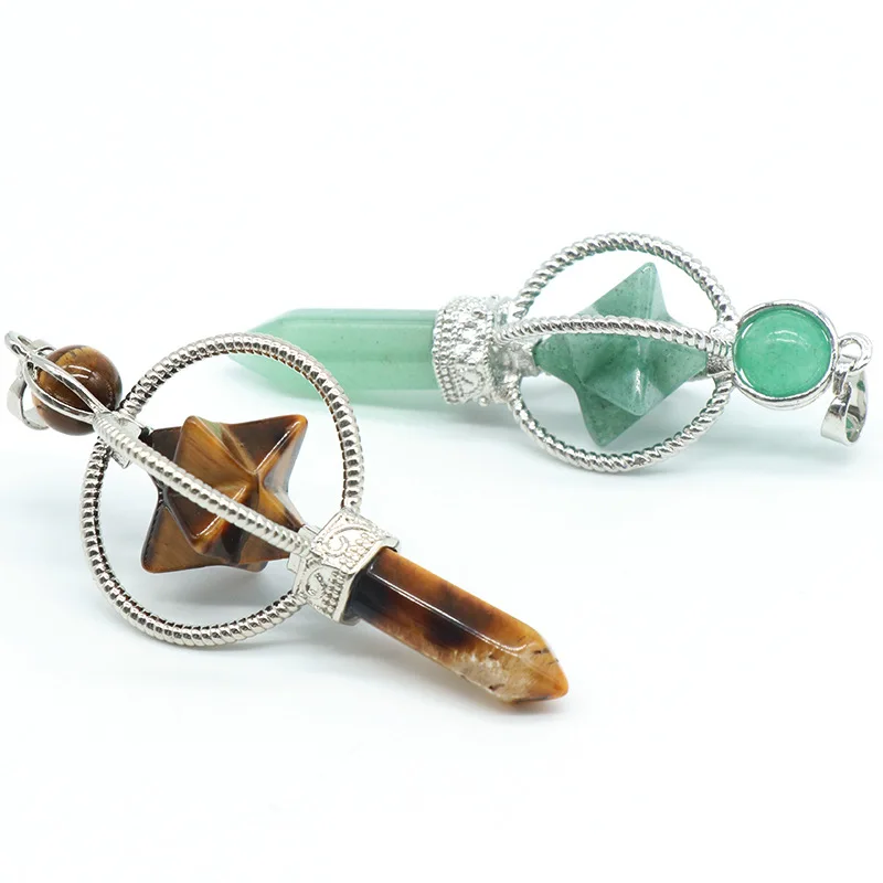 

wholesale European and American natural stone crystal hexagonal column star pendant necklace