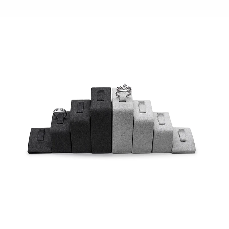 

Wholesale 4 Layer Deep/Light Grey Microfiber Jewelry Display Ring Holder Stand, Deep grey / light grey
