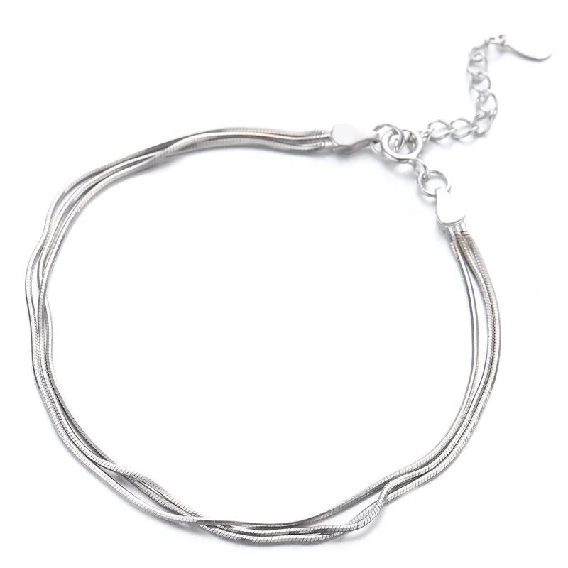 

Wholesale womens pure 925 sterling silver 3 layers snake chains bracelets jewelry