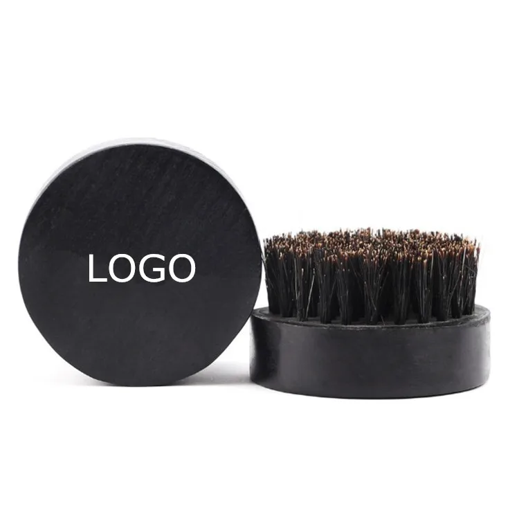 

Private Logo Black Boar Bristle Brush Natural Wooden Round Beard Brush For Men