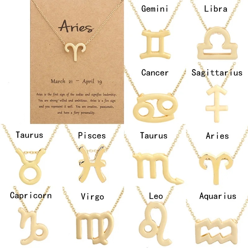 

JUHU 2021 summer New alloy necklace fashion golden silver clavicle chain cute twelve zodiac signs choker alloy jewelry wholesale, Gold