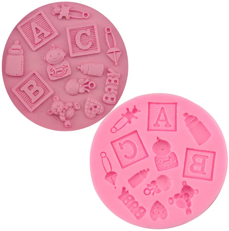 

ABC baby's bottle Products Silicone Cake Mould DIY Silicone Fondant Baking Tool Funny Chocolate moulds, White and pink