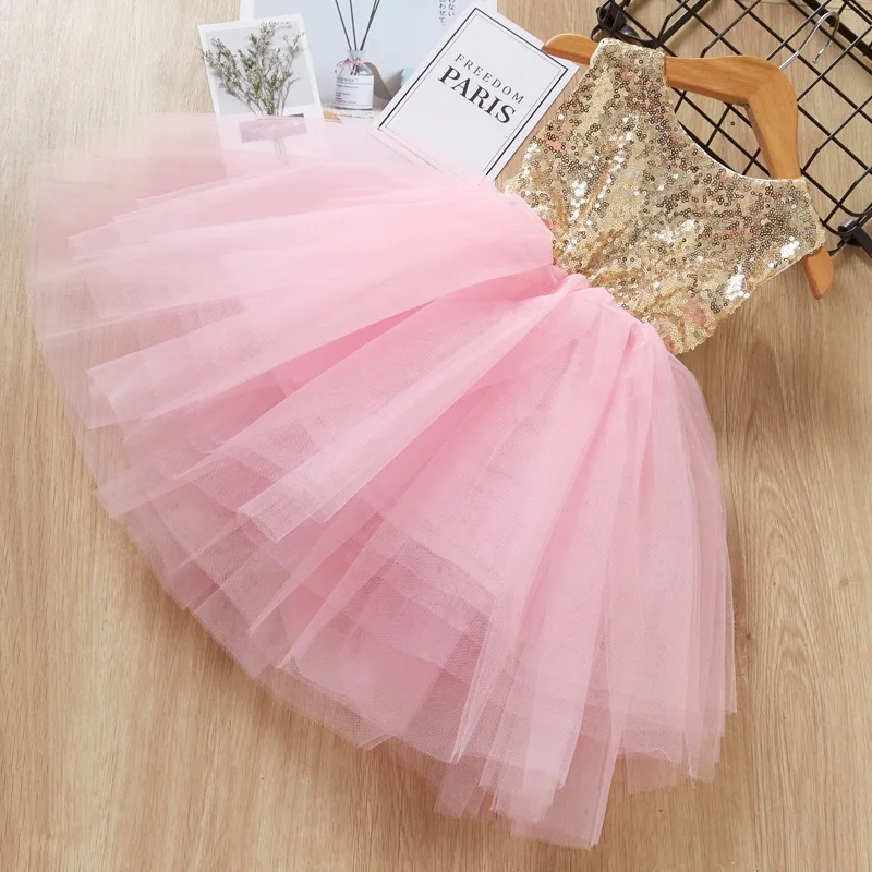 

Girls shining sequins Sleeveless Princess Ball Gown dress Children's Clothes Girls tulle Backless Dress, Picture shows