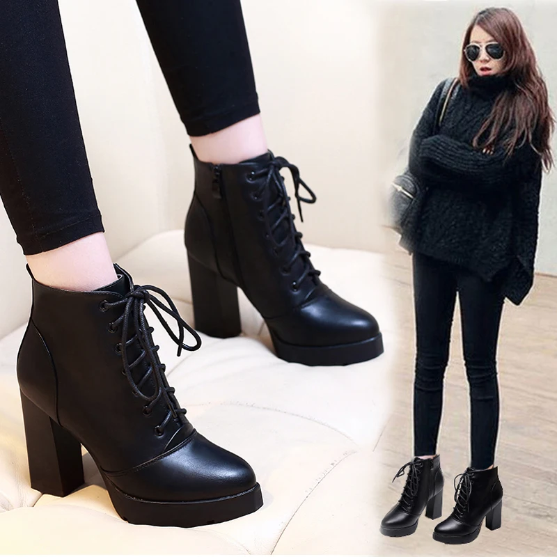 

High - heeled Roman boots fashion trend women's boots pointed fashion lace-up boots Ankle Bootie