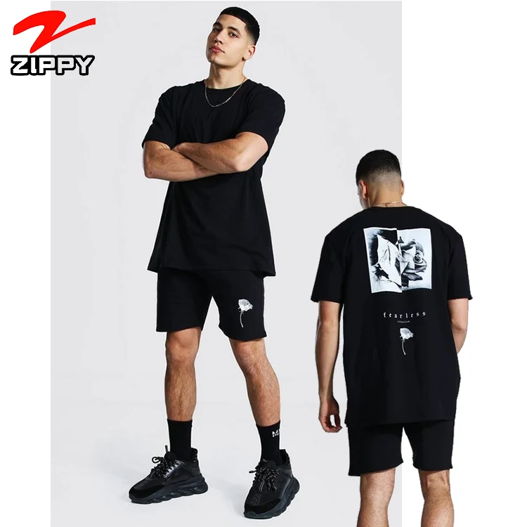 

New hot OEM custom logo Oversized flower print T-shirt and shorts set sweatsuit men, Custom color
