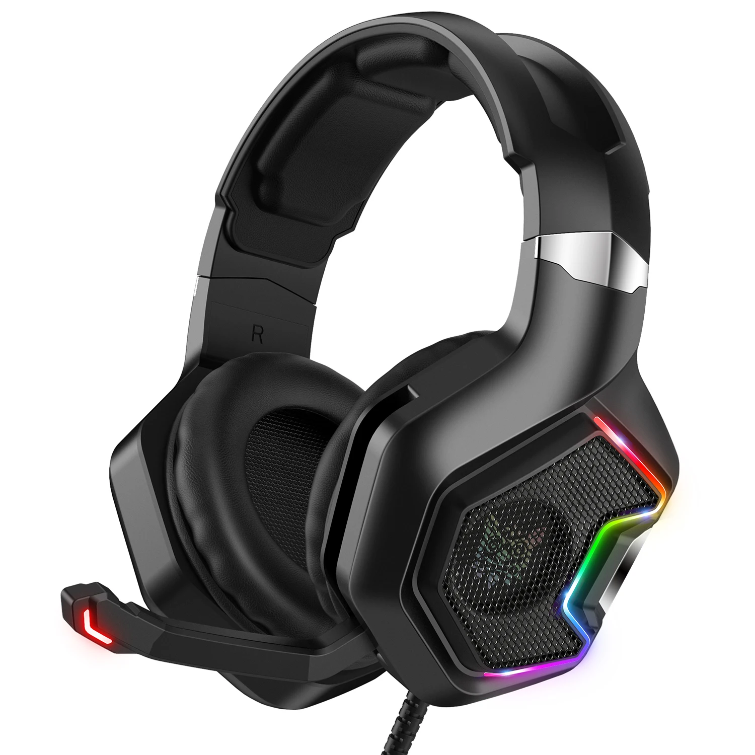 

Ancreu ONIKUMA K10 Pro Gaming Headset with RGB Light Microphone Surround Stereo Sound Wired Headphone For PS4 Xbox One, Black