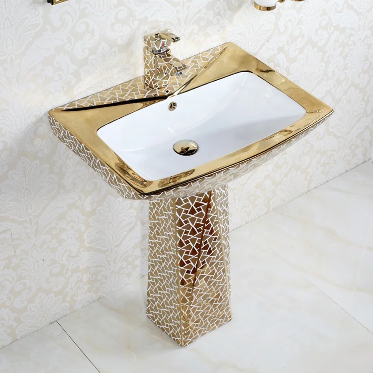 
Popular KD-23GBA electroplated hand wash basin golden with pedestal ceramic sink 