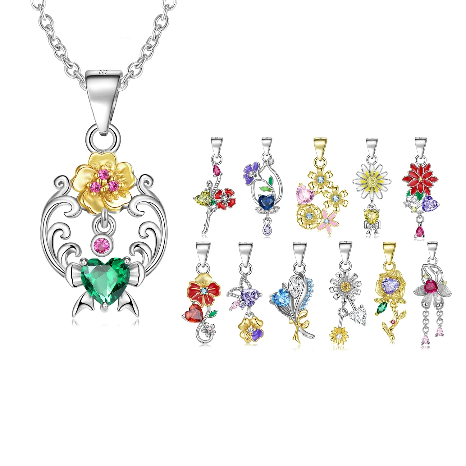 

Elegant 12 Birth Flowers Pendants for Necklace Authentic 925 Sterling Silver Pendant for Women Fine Necklaces jewelry Girl Gift