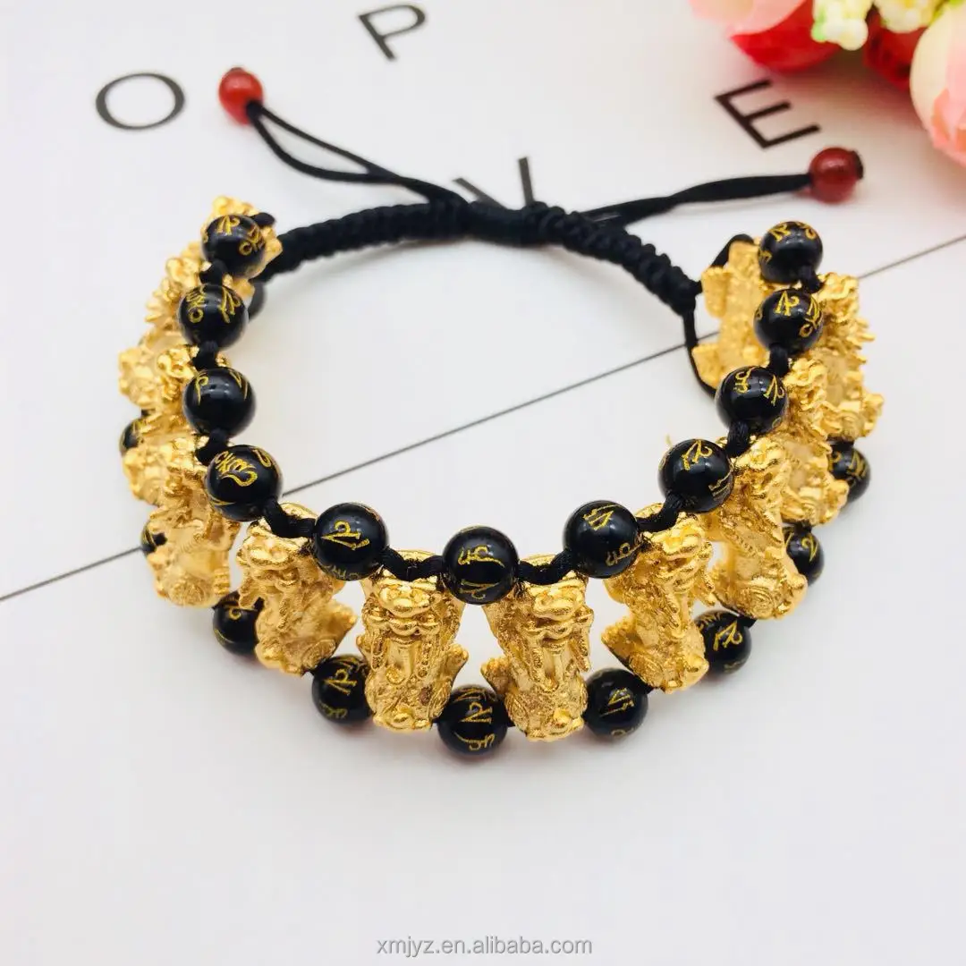 

Vietnam Placer Gold Jewelry Brass Gold-Plated Accessories Six Words Zhenyan Beads Pi Xiu Bracelet Fashion