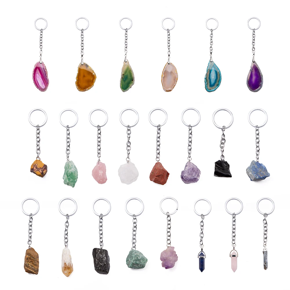 

Factory wholesale colorful agate keychain healing point crystal natural raw gem stone keychain
