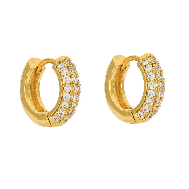 

2022 18K Gold Plated Simple Micro Zirconia Pave Stainless Steel Huggie Earrings Trendy Jewelry Wholesale