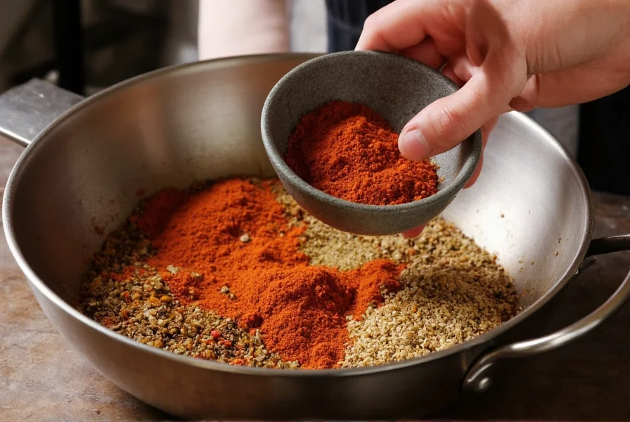 Chef's hand measuring spices into a bowl for cooking