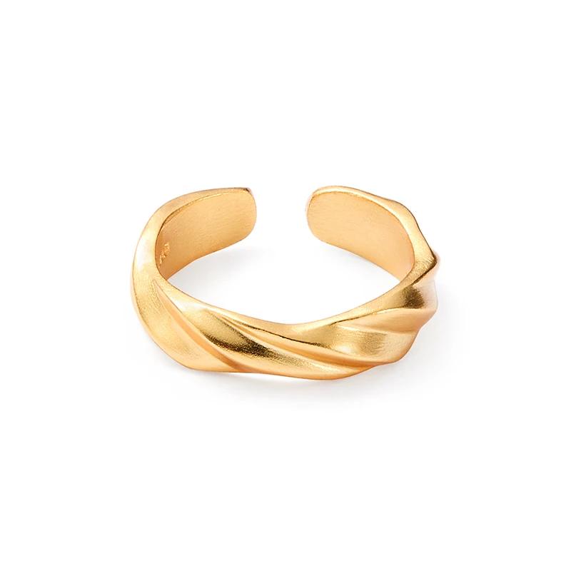

Simple Open S925 Sterling Silver gold plated twist matte frosting adjustable resizable rings for woman