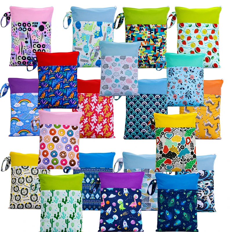 

Washable Waterproof Wet Dry Bag Multiple Use Double Pockets Reusable Baby diaper wet bag hanging custom wet bag, Customized colors