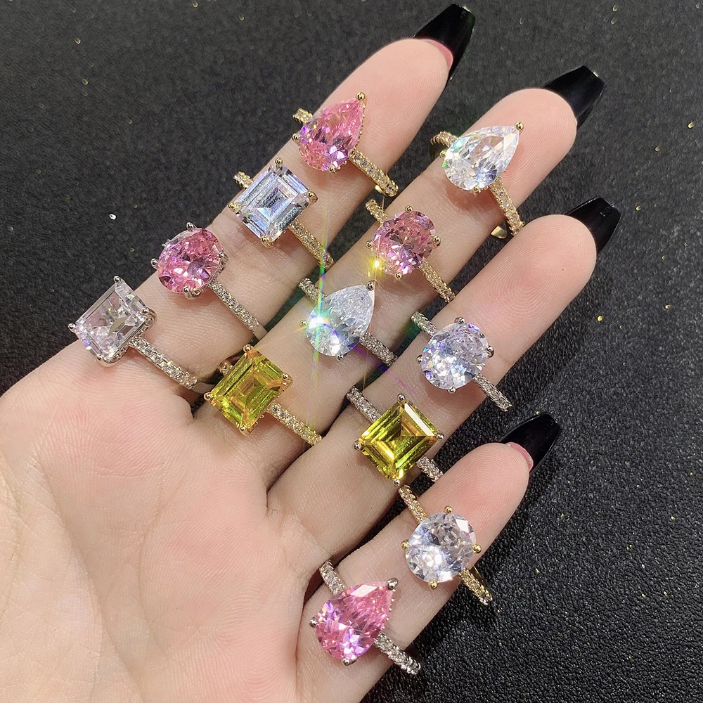 Customized 5A/8A CZ Princess Cut Sterling Silver 925 Gemstone Rings Unisex Engagement Wedding Rings Gift