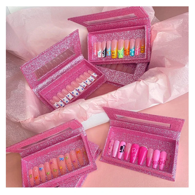 

2021 New Arrival Luxury Design See Through High Quality Press On Nails Box Long Curve Artificial Nails