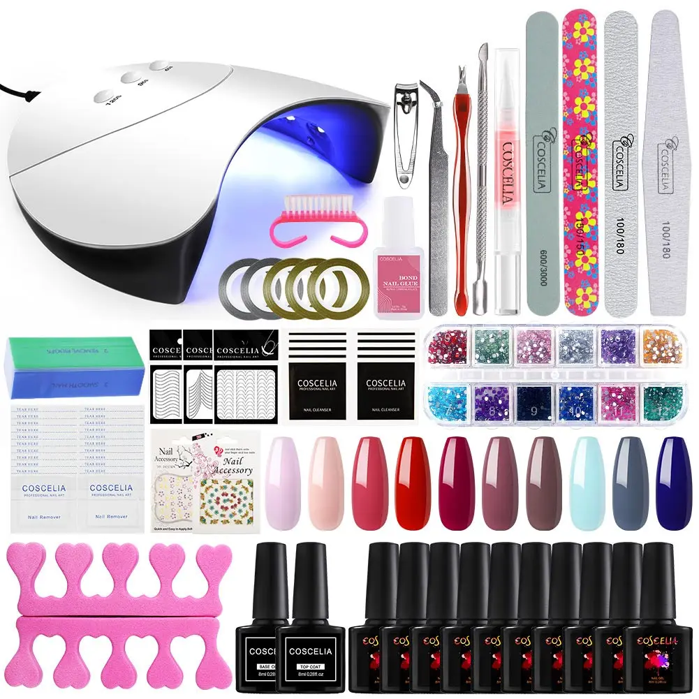 

COSCELIA Gel Nail Polish Starter Kit with 36W UV Lamp Private Label Manicure Tools Set, 10 colors