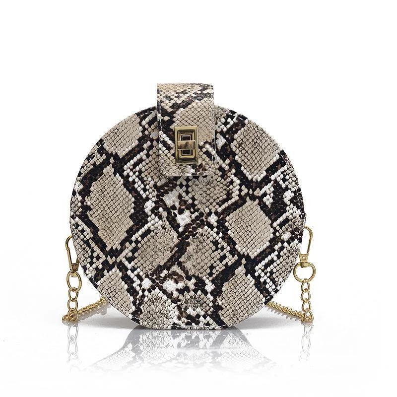 

KALANTA Evenings Party Crossbody Fashion Round Handbag PU Shoulder Snake Skin Printed Ladies Small Messenger Women Bags