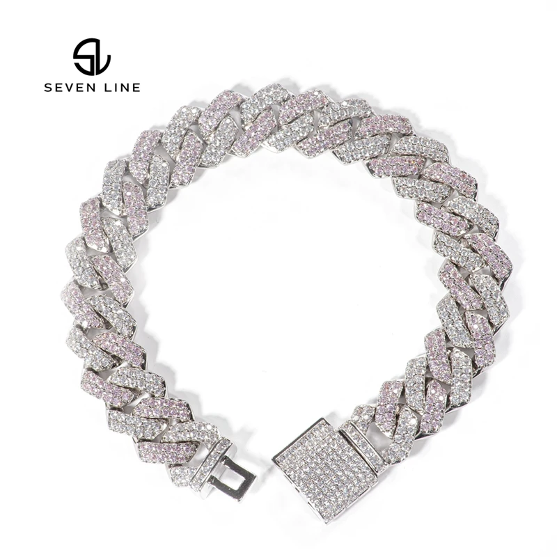 

Unisex Hip Hop Bracelet Fashion High-end Silver Powder Color Matching Bar Cuban Chain Bracelet