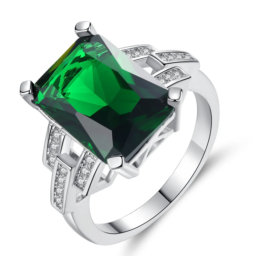 

Fashion green cubic zircon ring Classic Silver finger rings for women WLR450, As photo