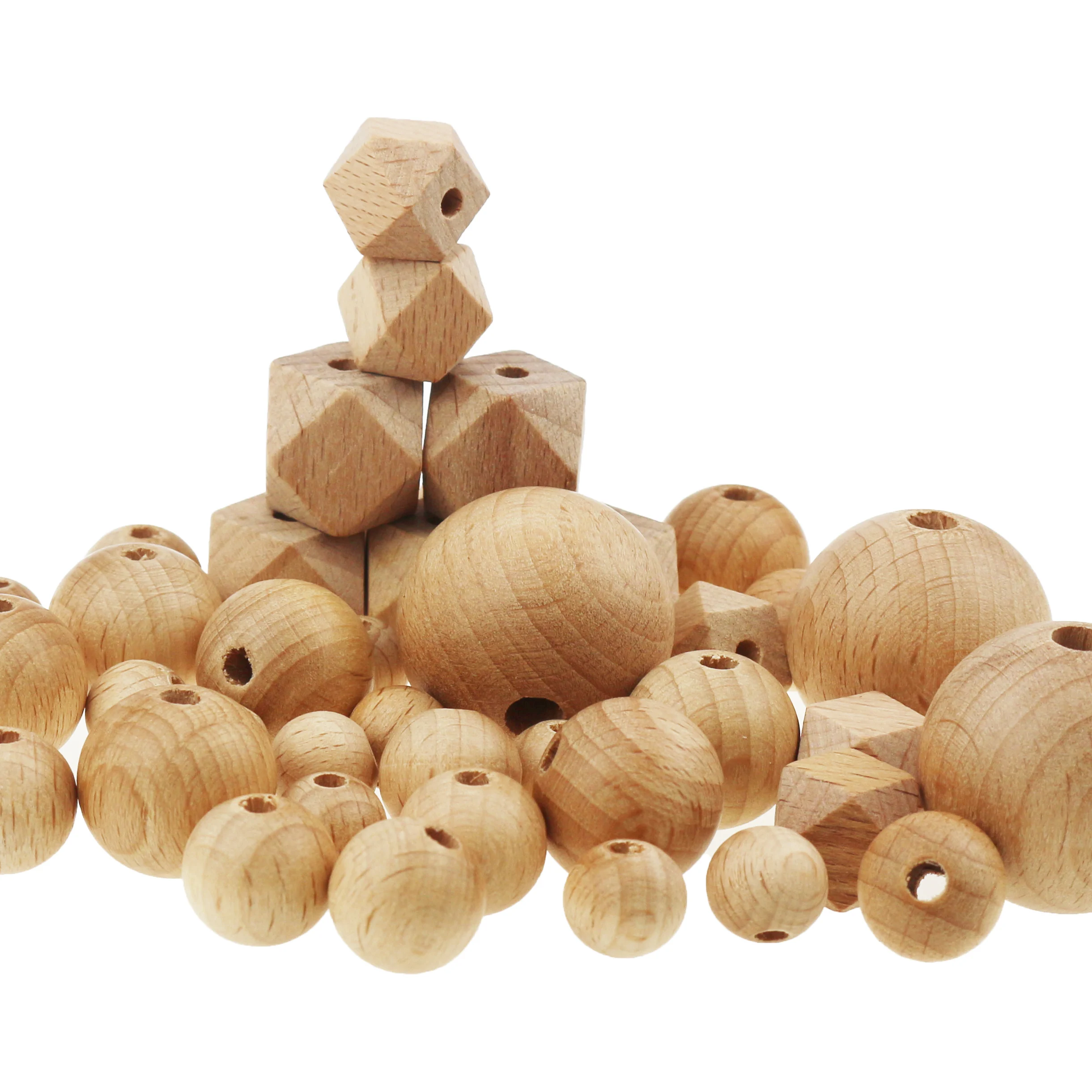 

12mm 15mm 18mm 20mm 30mm Natural Unfinished Round Beech wooden Baby Hexagon Teething Wood Beads