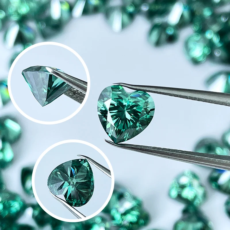 Factory Direct Green Heart Cut Loose Moissanite Available in Sizes From 3mm to 9mm