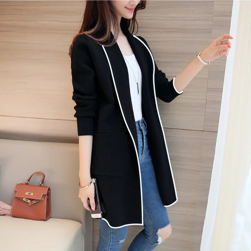 

Big Size Cheap Price Autumn Spring Open Jacket Korean Style Long Sweater Coat for Women, Gray, black, burgundy