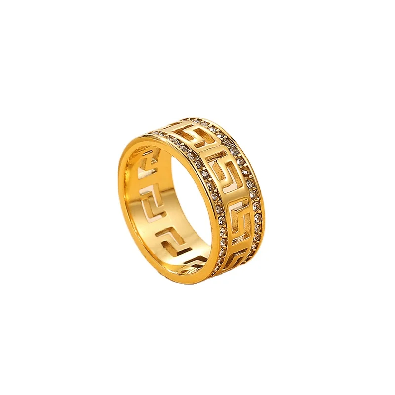 

Non Tarnish Free Stainless Steel Women Jewelry Wholesale 18K Gold Plated Great Wall Pattern Rings