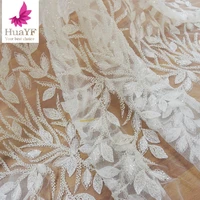 

New ivory bridal lace fabric with beaded net lace fabric for Wedding dress HY1154