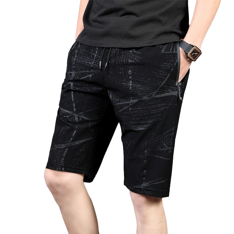 

men's summer elastic waist sweat polyester shorts blacak