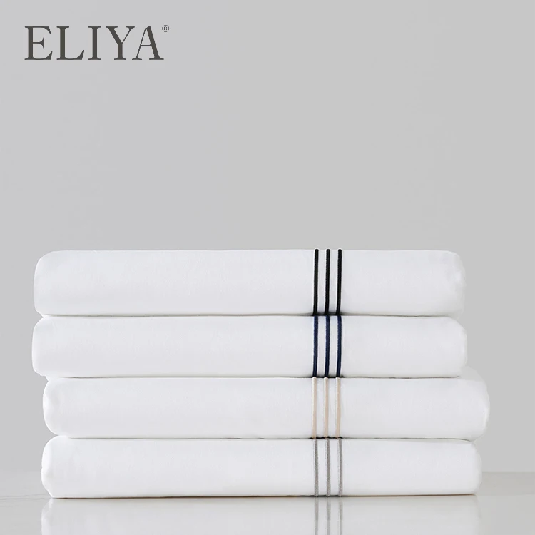 

ELIYA ISO9001 Luxury 5 Star Hotel Quality EmbroideryWhite 100 Cotton Linen Sheet Bedding Set