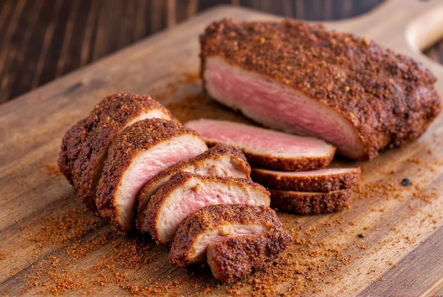 A close-up of a pork dry rub seasoning mixture