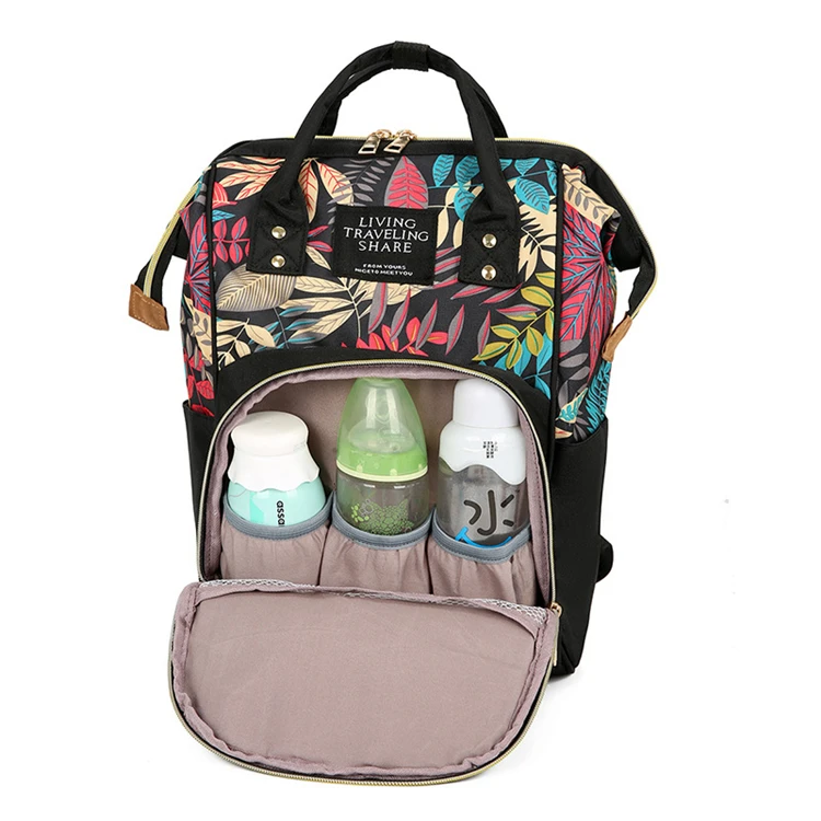 

Fashion Diaper Bag Travel Mummy Backpack Nappy Changing Bags Large Capacity Plant Print Nursing Bag for Baby Care, Customized color