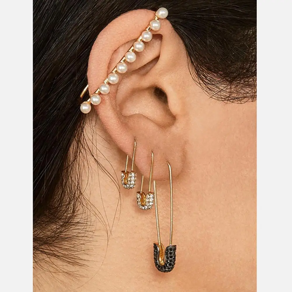 

Rainbow zircon delicate jewelry accessories safety pin earring stainless steel earrings for women