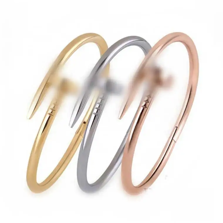 

wholesale custom fashion jewelry stainless steel 18K gold plated crystal nail design cuff bracelet bangle for women, All common color are available