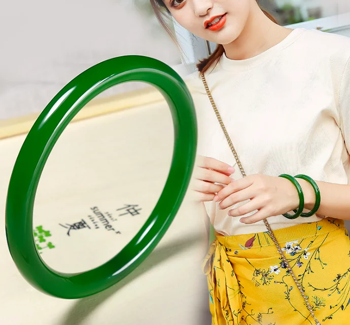 

jialin jewelry 2020ins Xinjiang Hetian Jade Russia Jasper thin round bar jewelry real green narrow natural jade bangle