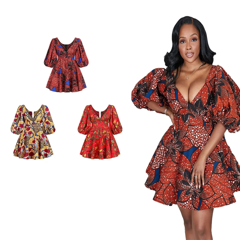 

Women's African Cute Dress Traditional African Clothing Dashiki Ankara Bandage Summer Dresses Off Shoulder Short Ankara dress