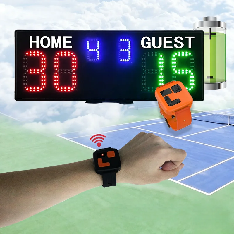 GANXIN 18650 Rechargeable Battery Electronic Tennis Score Keeper Board Portable LED Padel Digital Scoreboardwith Wrist Control