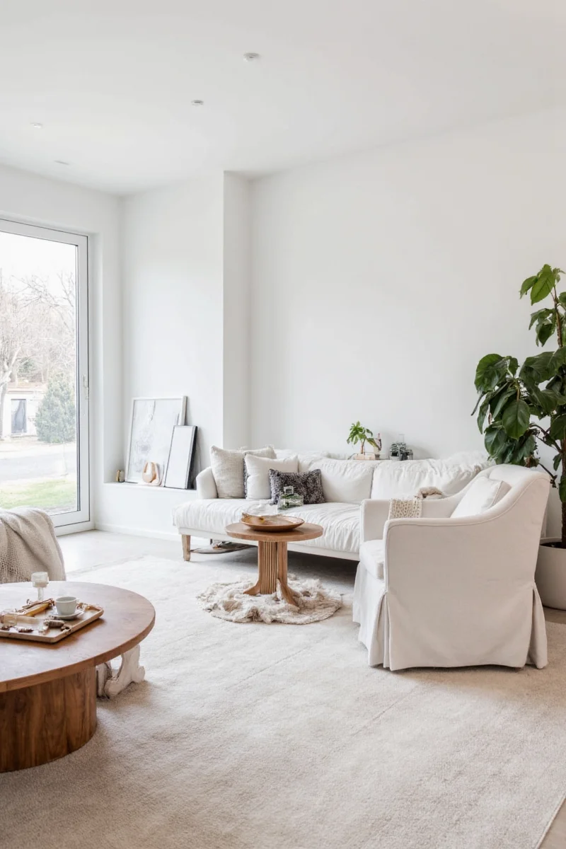 Happy family lounging in white living room