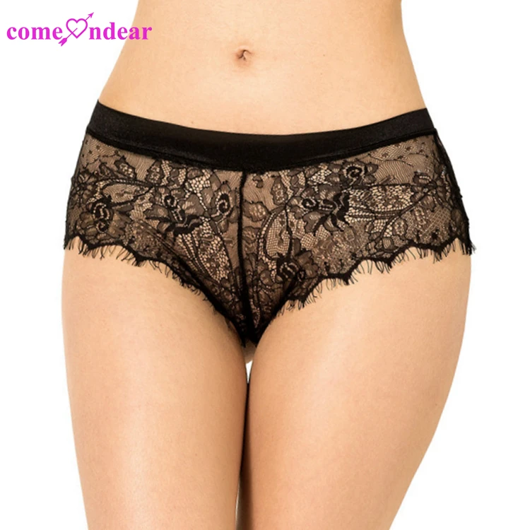 

In Stock Wholesale Transparent Soft Black Lace Sexy Panties for Women