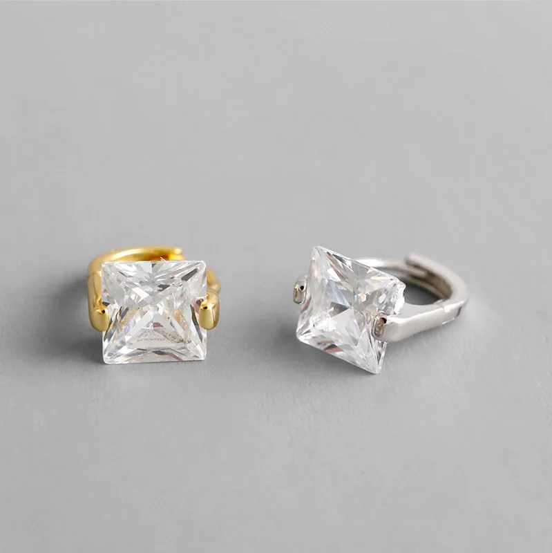 

Korean Style 2020 18k Gold Square CZ S925 Hoop Earrings Cubic Zirconia 925 Sterling Silver Hoop Earrings For Cool Girl