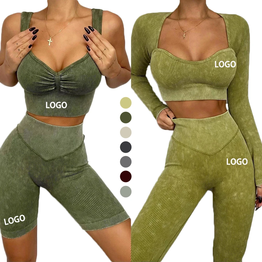 

2022 Activewear Sports Outfits Gym Clothing Fitness Yoga Wear Seamless Leggings Bra Workout Set for Women