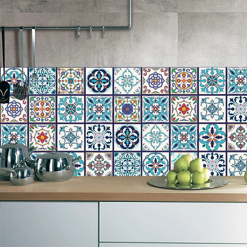 

Arabic Style TileSticker Retro-style Wallpaper PVC Wall sticker Home Decor Living Room Kitchen Room Decor 3d Wall Stickers, As photo
