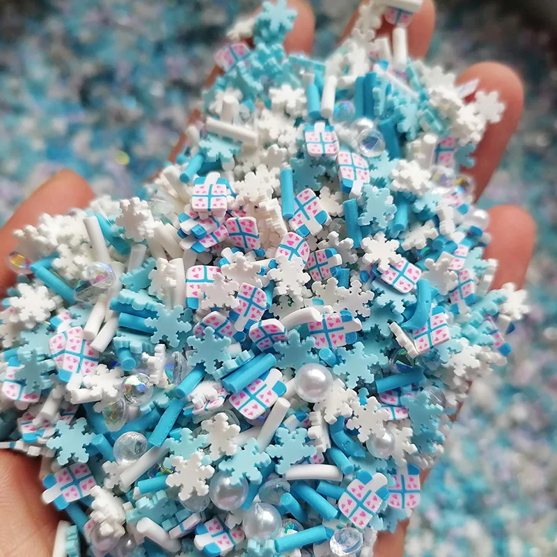 1000g DIY Craft Slime Sprinkles Christmas Snowflake Presents Acrylic Pearl Beads Mix Polymer Clay Sprinkles Slices