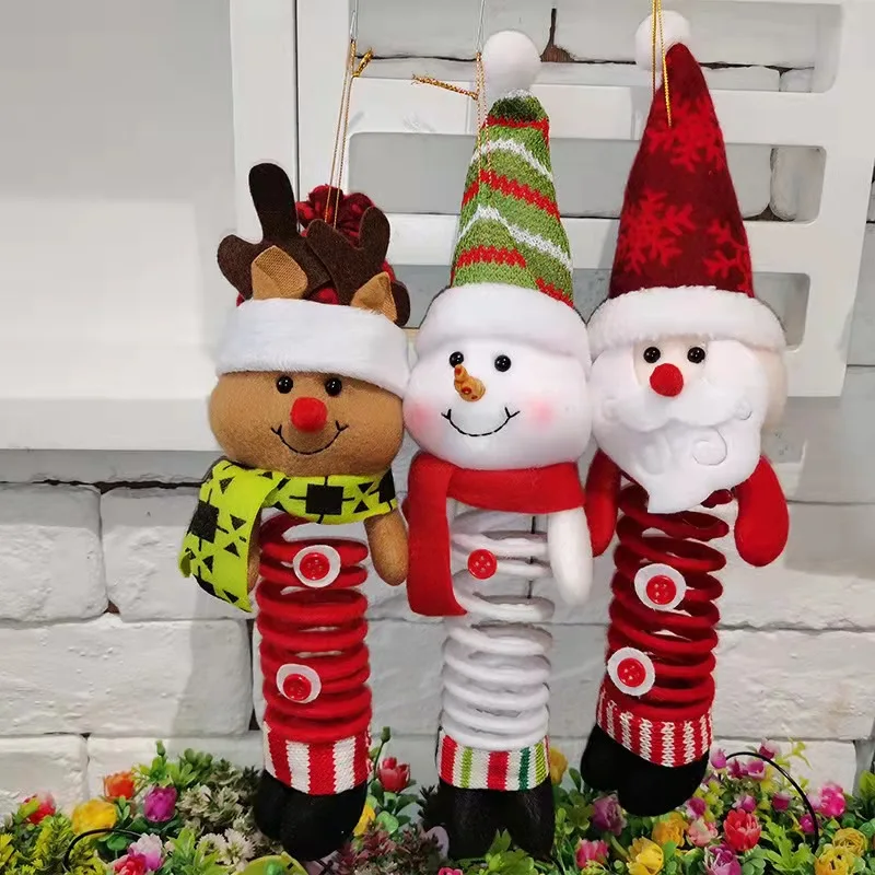 

Christmas Swing Spring Fin Hanging Plush Toy Decorations for Home Xmas Tree Pendant Ornament Santa Claus Snowman doll for Kids