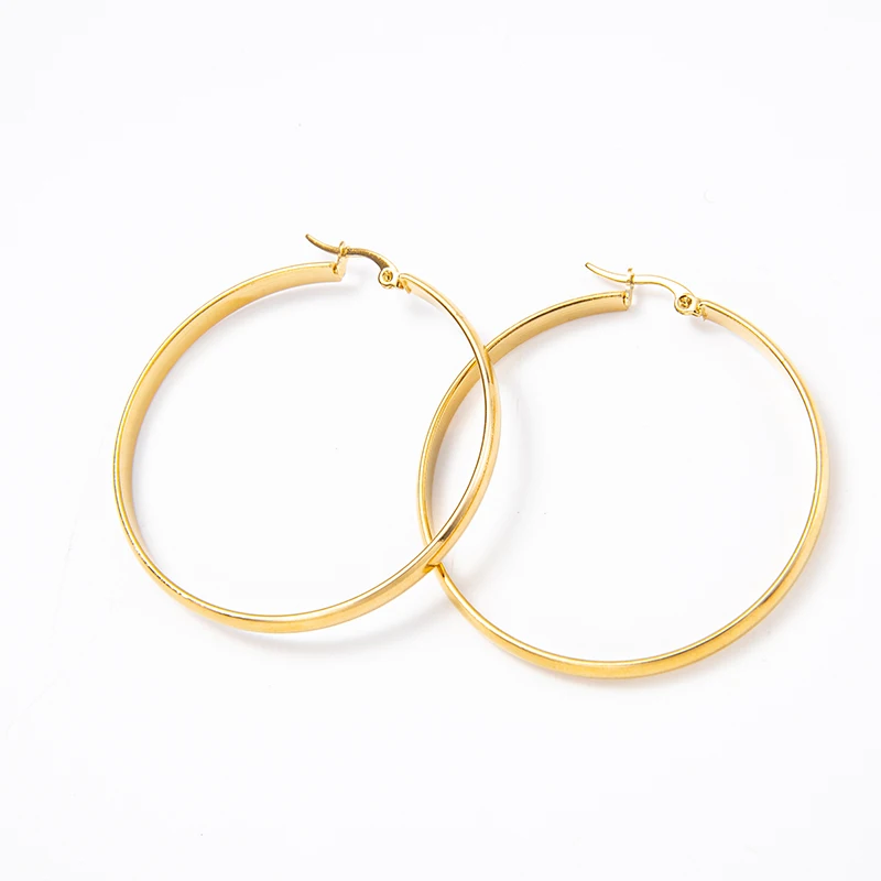 

High Polished Golden Titanium Steel Curved Surface Huggie Earrings Smooth Stainless Steel Convex Face Click On Hoop Earring
