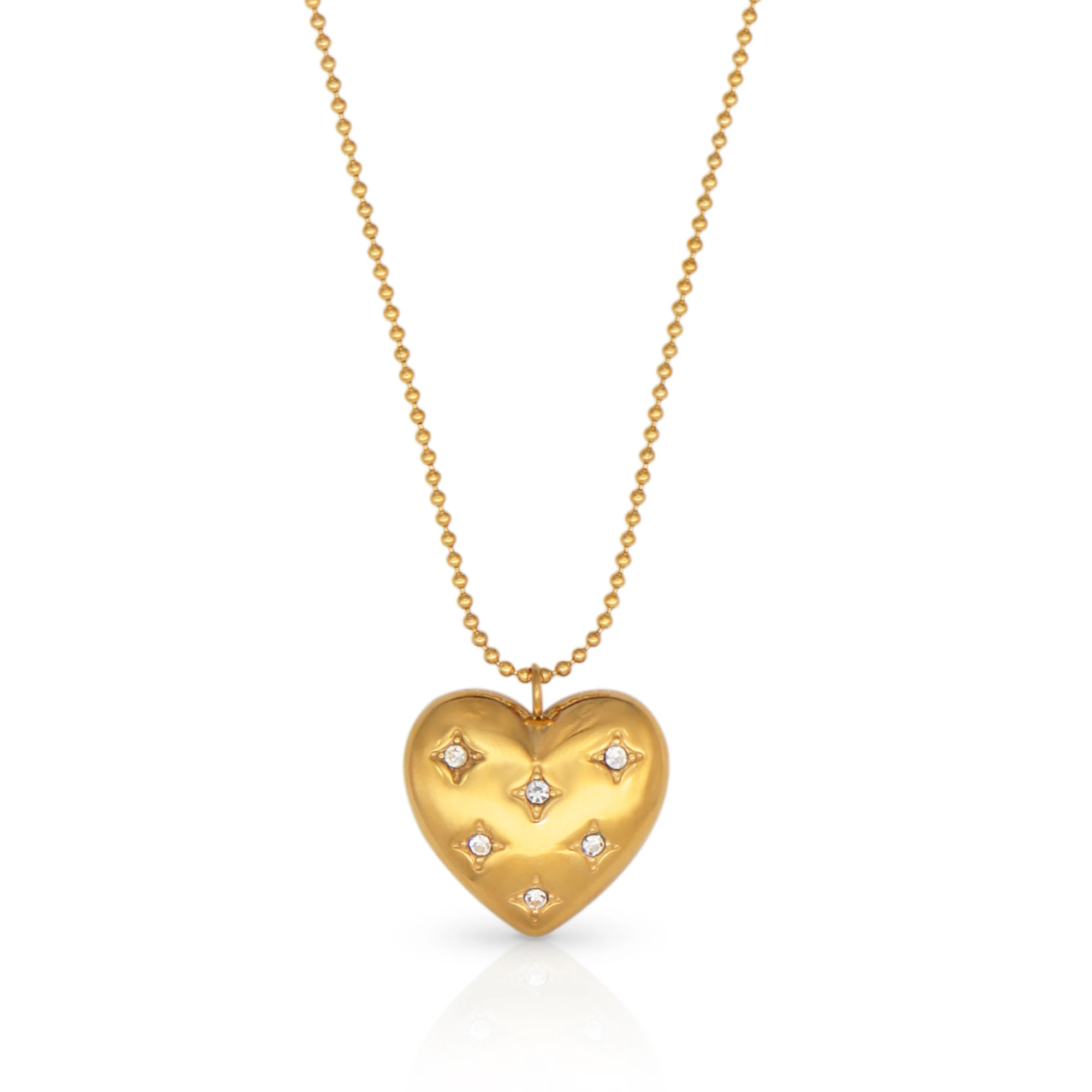 

Chris April in stock romantic 316L stainless steel PVD gold plated water resistant zircon paveel solid heart pendant necklace